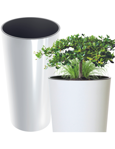 Doniczka wysoka z wkładem 47,6 cm - biały połysk