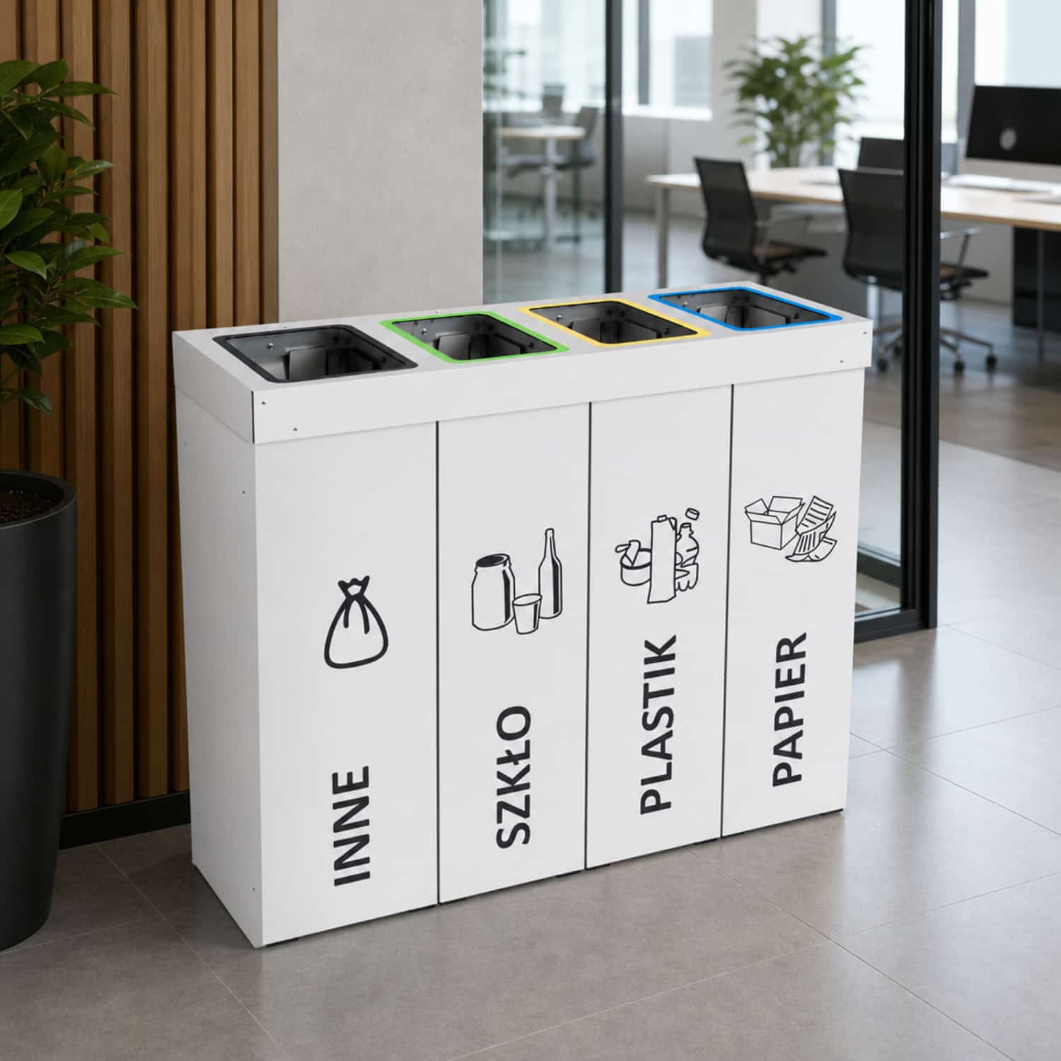 Kosz do segregacji do nowoczesnego biura DENEB &ndash; estetyczny pojemnik do recyklingu.