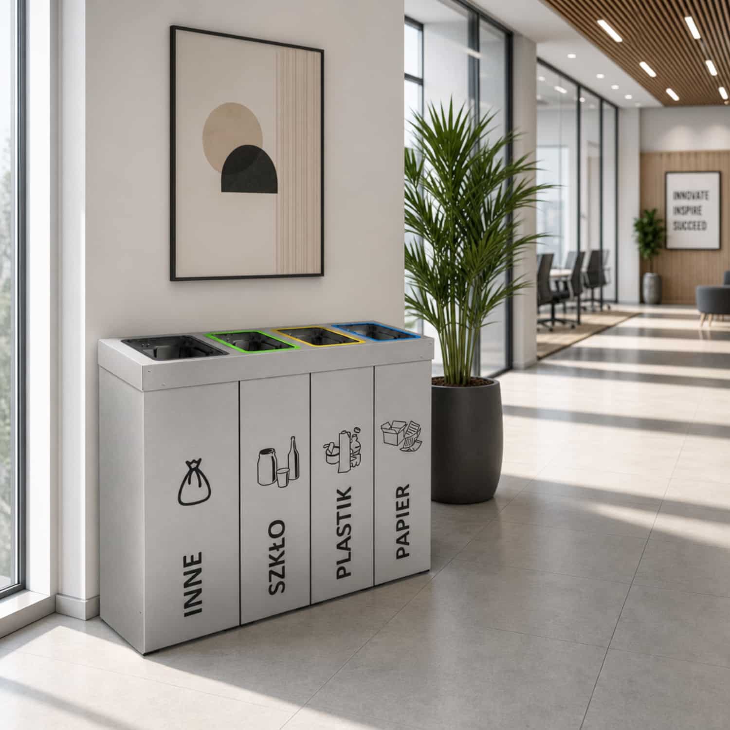 Kosz do segregacji DENEB 4 x 50 L do biura &ndash; czterokomorowy pojemnik do segregacji odpad&oacute;w