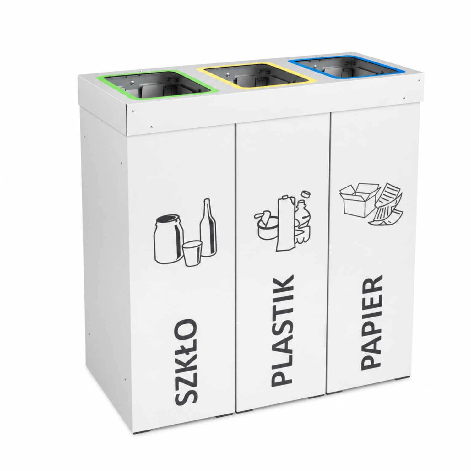 Kosz do recyklingu DENEB 3 &times; 50 L do biura, szkoły i przestrzeni publicznych.
