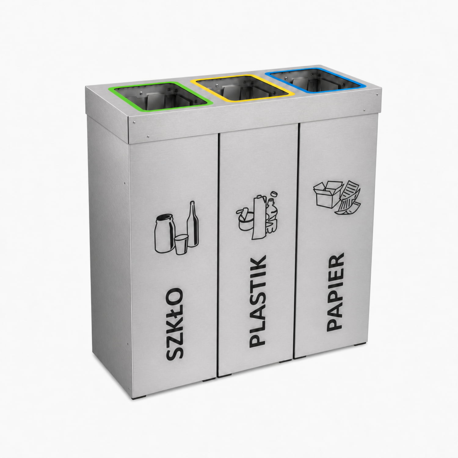 Kosz do segregacji odpad&oacute;w DENEB 3 x 50 L &ndash; trzykomorowy kosz na szkło, plastik i papier