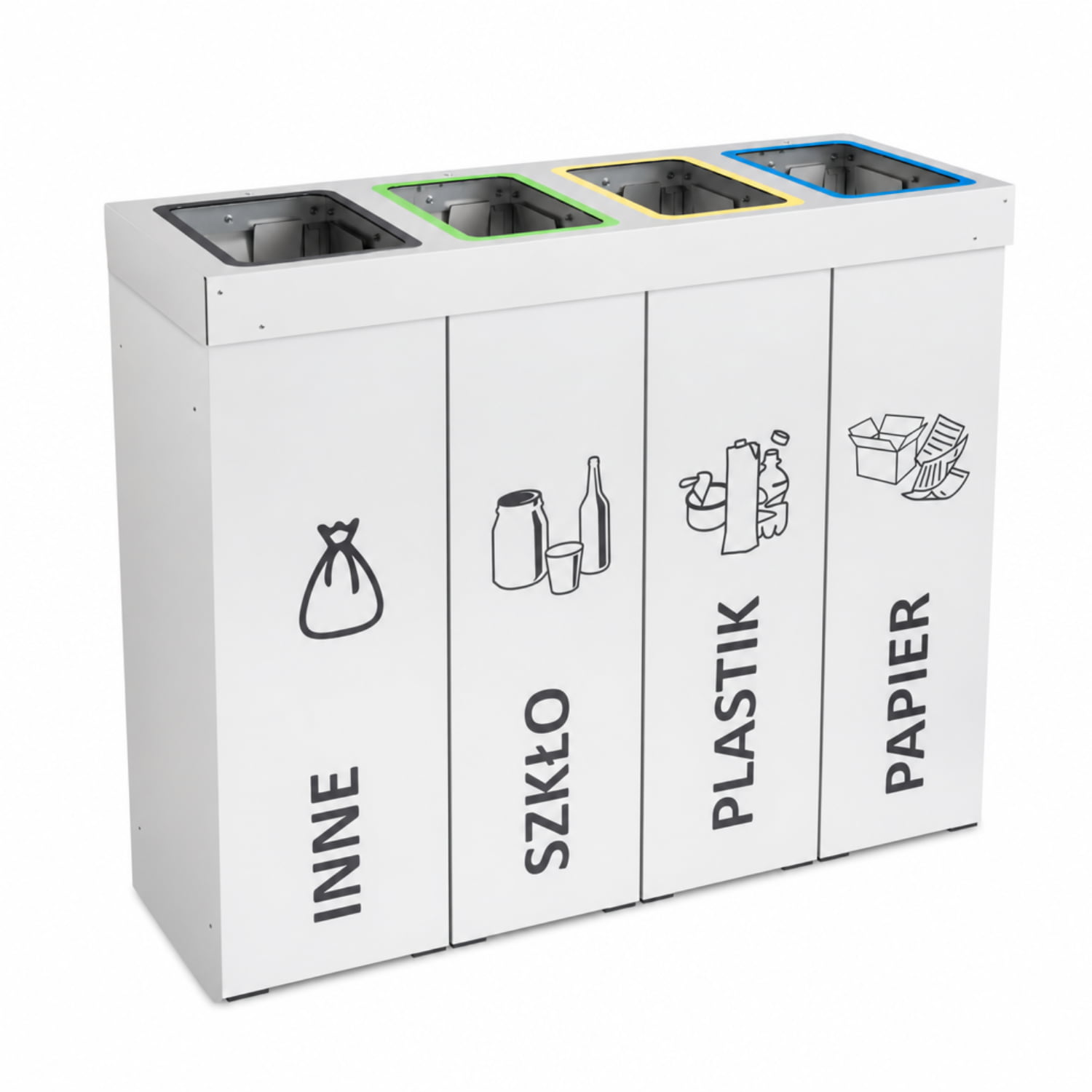 Kosz do segregacji DENEB 4 x 70 L biały &ndash; czterokomorowy pojemnik do segregacji odpad&oacute;w: zmieszanych, szkła, plastiku i papieru.